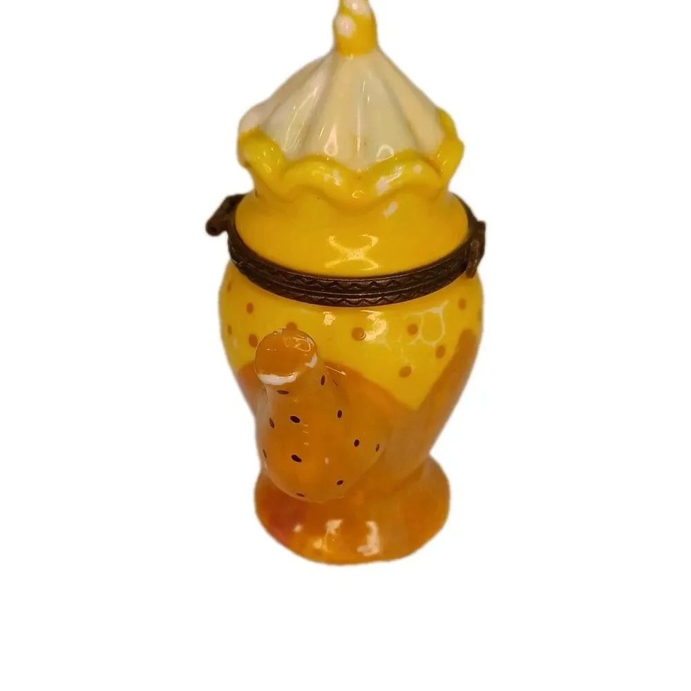 Miniature Tea Pot Trinket Box Hinged Lid Pill Case Hand Painted Metal Enameled